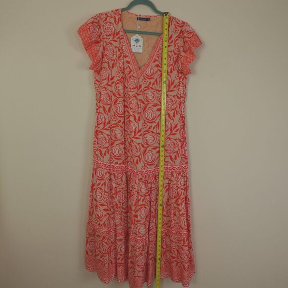 La Plage Maxi Dress Womens Small Red‎ Tan Multi Pomegranate Print Bailey - Picture 7 of 16